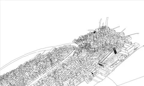 Outline city concept. Wire-frame style 스톡 일러스트