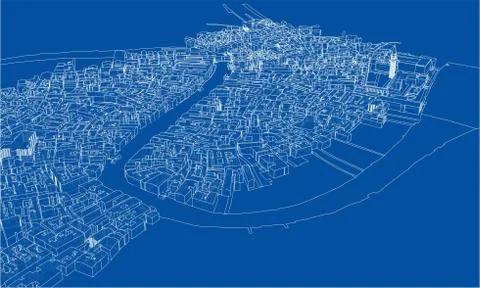 Outline city concept. Wire-frame style Stock Illustration