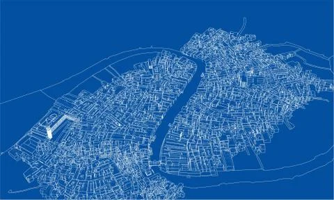 Outline city concept. Wire-frame style Stockillustratie