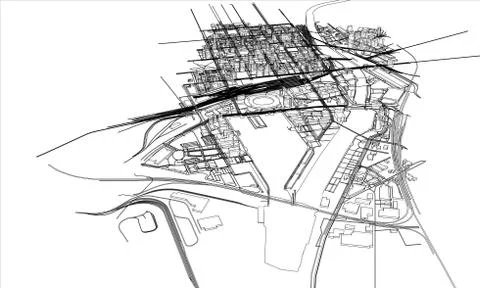 Outline city concept. Wire-frame style Illustrazione stock