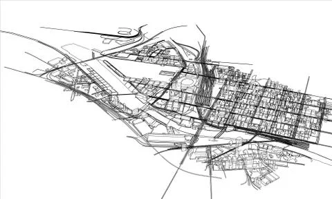 Outline city concept. Wire-frame style Stock Illustration