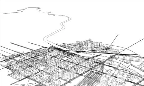 Outline city concept. Wire-frame style 스톡 일러스트