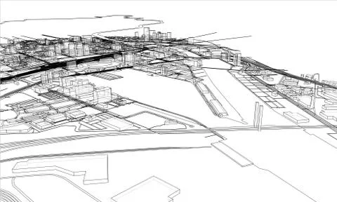 Outline city concept. Wire-frame style Stockillustratie