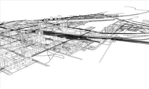 Outline city concept. Wire-frame style Stock Illustration