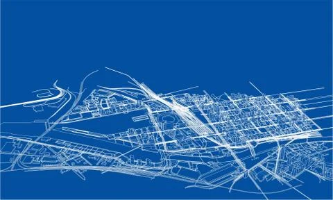 Outline city concept. Wire-frame style Stock Illustration