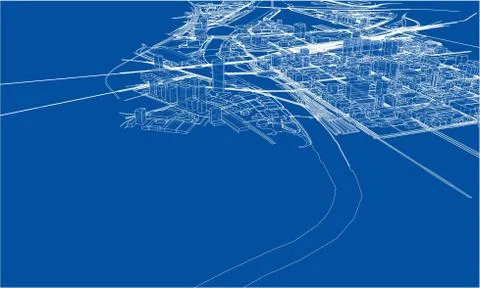 Outline city concept. Wire-frame style Stock Illustration