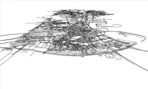 Outline city concept. Wire-frame style 스톡 일러스트