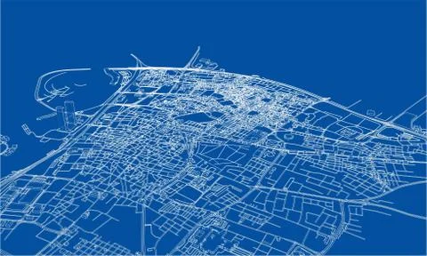 Outline city concept. Wire-frame style Illustrazione stock