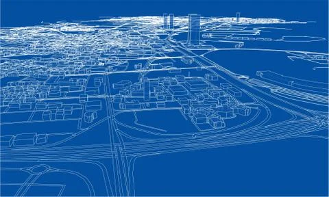 Outline city concept. Wire-frame style Illustrazione stock