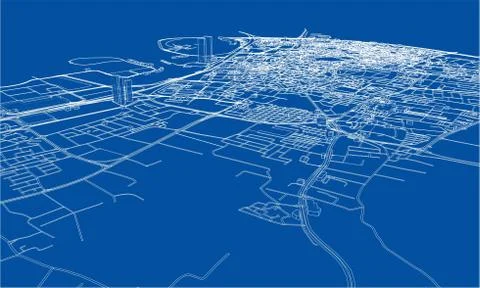Outline city concept. Wire-frame style Illustrazione stock