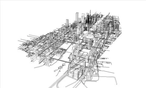 Outline city concept. Wire-frame style Stock Illustration