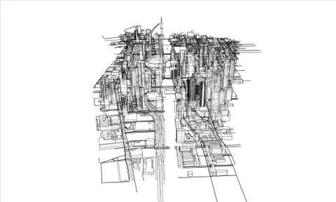 Outline city concept. Wire-frame style Stock Illustration