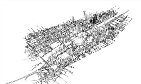 Outline city concept. Wire-frame style Stock Illustration