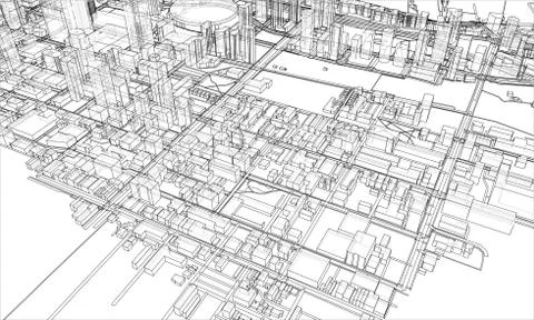 Outline city concept. Wire-frame style Stock Illustration
