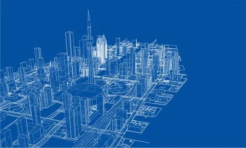 Outline city concept. Wire-frame style Stockillustratie