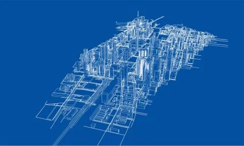 Outline city concept. Wire-frame style Illustrazione stock
