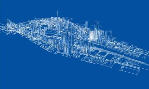 Outline city concept. Wire-frame style Stock Illustration