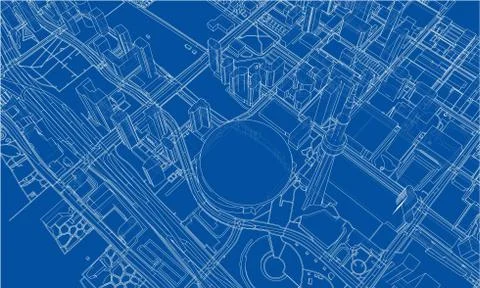 Outline city concept. Wire-frame style Illustrazione stock