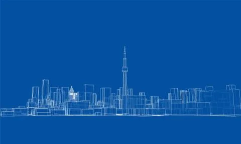 Outline city concept. Wire-frame style Illustrazione stock