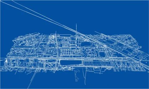 Outline city concept. Wire-frame style Illustrazione stock
