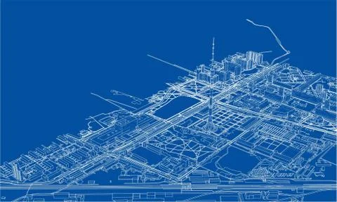Outline city concept. Wire-frame style Stock Illustration