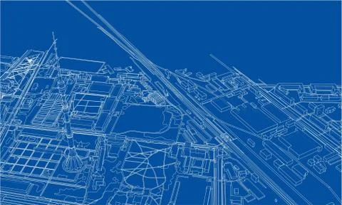 Outline city concept. Wire-frame style Stockillustratie
