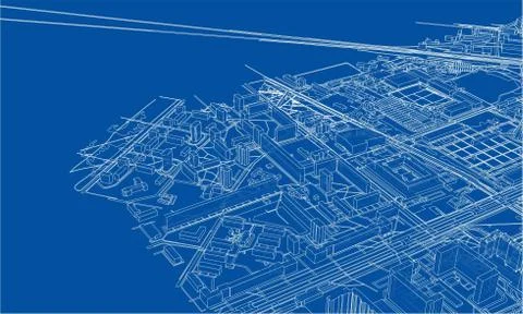 Outline city concept. Wire-frame style Stock Illustration