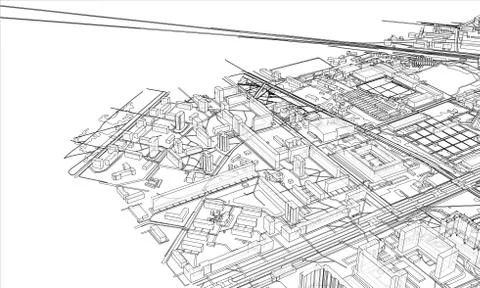 Outline city concept. Wire-frame style Stockillustratie