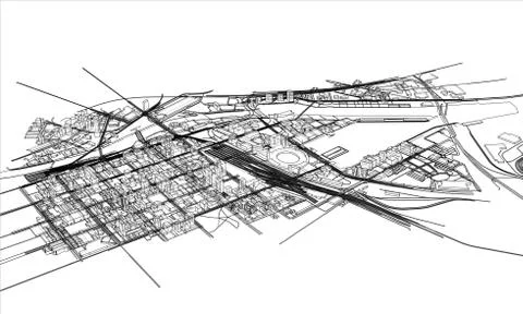 Outline city concept. Wire-frame style Stock Illustration