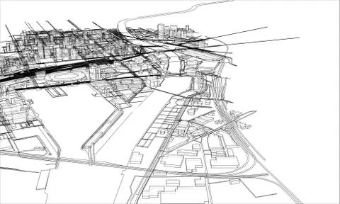 Outline city concept. Wire-frame style Stockillustratie