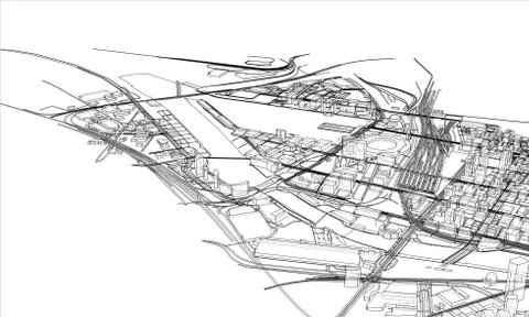 Outline city concept. Wire-frame style Illustrazione stock