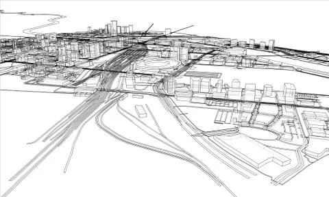 Outline city concept. Wire-frame style Stock Illustration