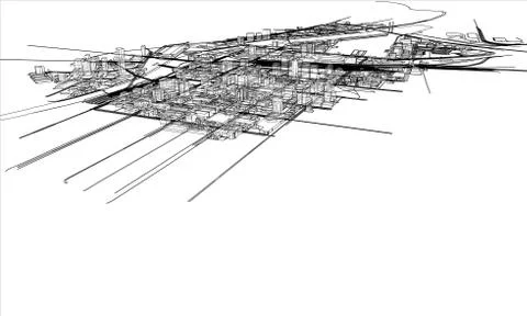 Outline city concept. Wire-frame style Stockillustratie