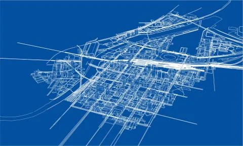 Outline city concept. Wire-frame style 스톡 일러스트