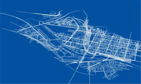 Outline city concept. Wire-frame style Stock Illustration