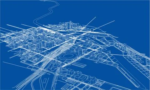 Outline city concept. Wire-frame style 스톡 일러스트