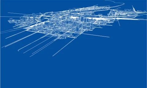 Outline city concept. Wire-frame style Stock Illustration