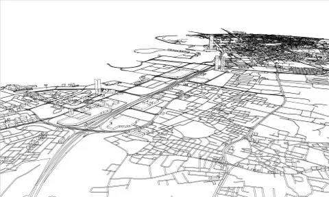 Outline city concept. Wire-frame style Illustrazione stock