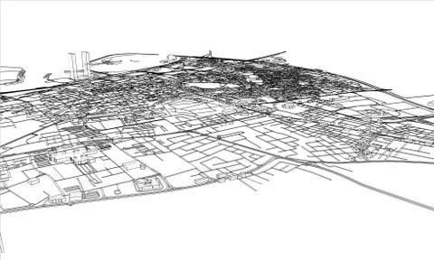 Outline city concept. Wire-frame style 스톡 일러스트