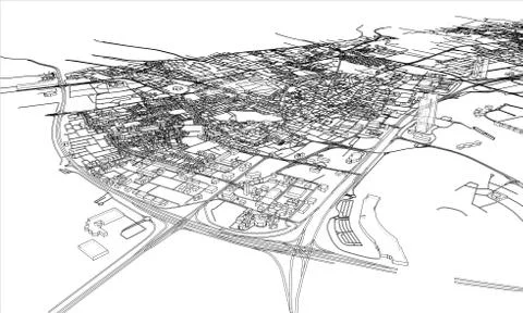 Outline city concept. Wire-frame style Stockillustratie