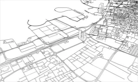 Outline city concept. Wire-frame style Stock Illustration