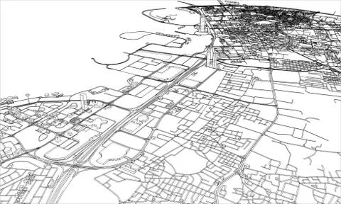 Outline city concept. Wire-frame style Illustrazione stock