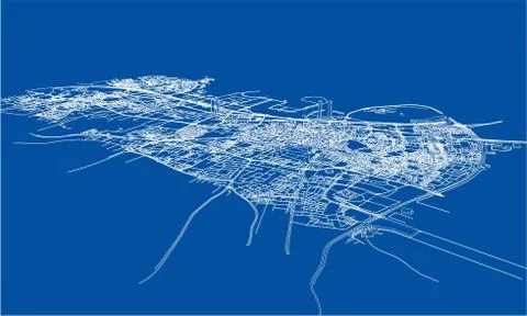 Outline city concept. Wire-frame style Stockillustratie