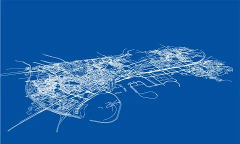 Outline city concept. Wire-frame style 스톡 일러스트