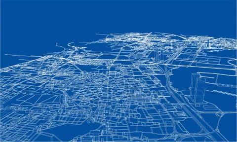 Outline city concept. Wire-frame style 스톡 일러스트