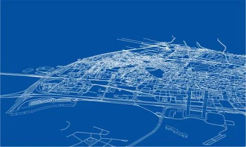 Outline city concept. Wire-frame style Stock Illustration