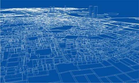 Outline city concept. Wire-frame style 스톡 일러스트