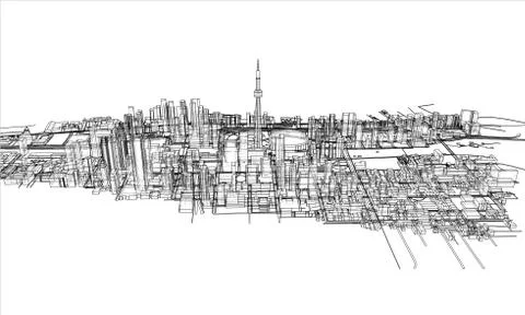 Outline city concept. Wire-frame style Stock Illustration