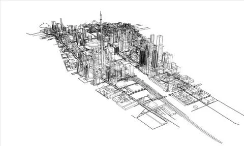 Outline city concept. Wire-frame style Stock-Illustration