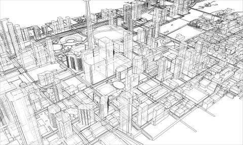 Outline city concept. Wire-frame style 스톡 일러스트